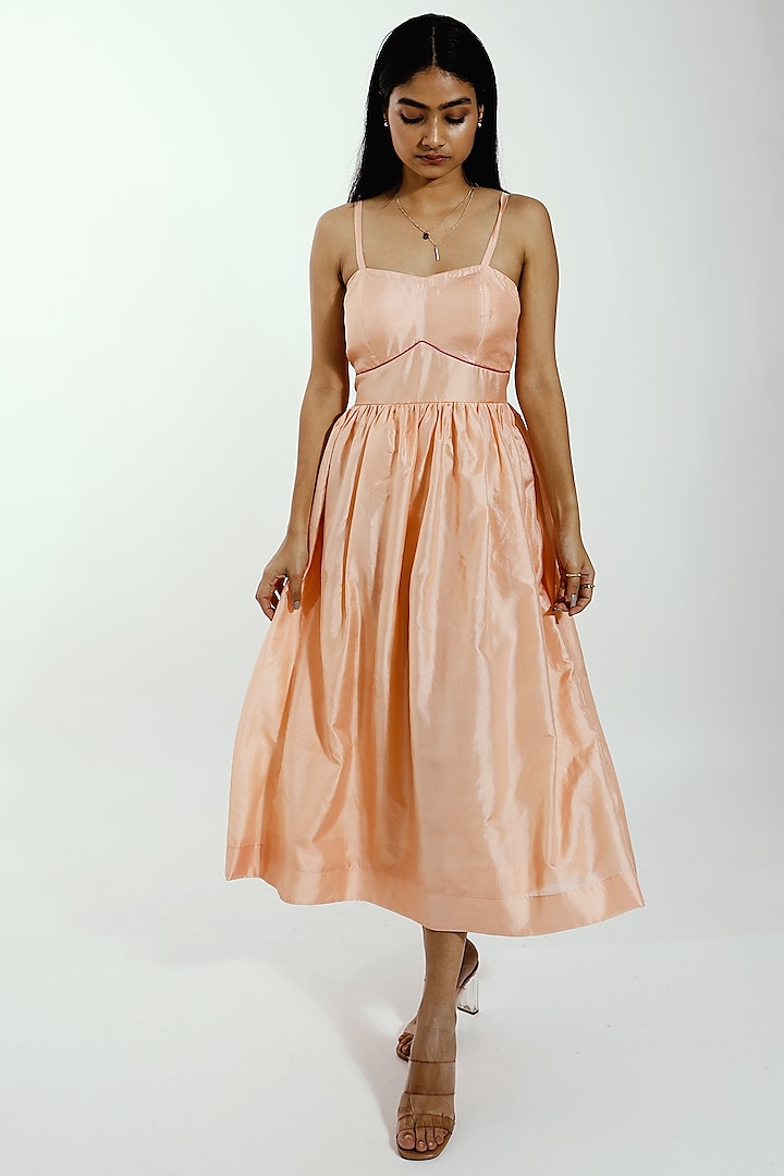 Peach Dyed Silk Dress by Joskai Studio