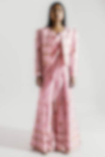 Pink Pant Saree Set With Jacket by Joskai Studio