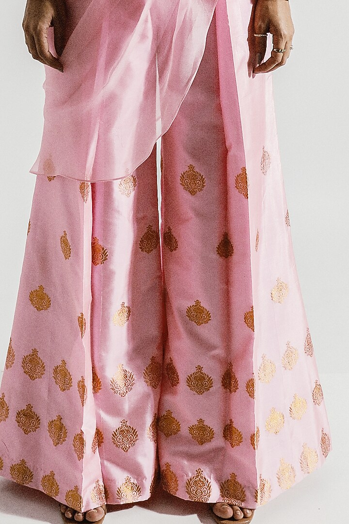 Pink Pant Wedding Saree Set With Jacket by Joskai Studio at Pernia's Pop Up Shop