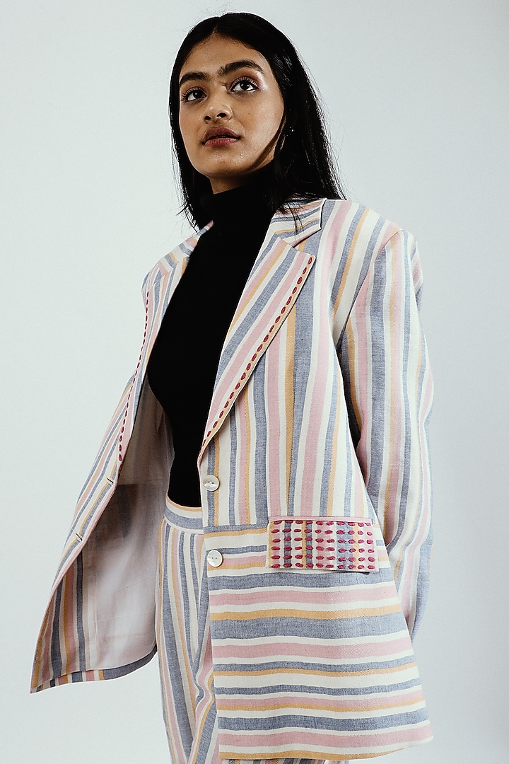 Multi-Colored Handwoven Cotton Blazer by Joskai Studio at Pernia's Pop Up Shop