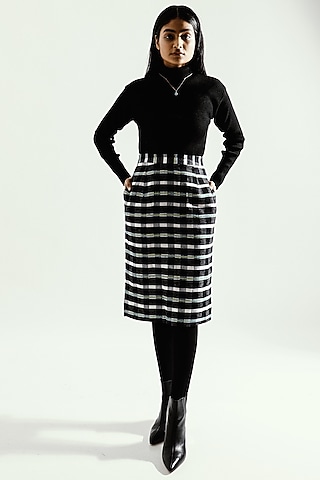 Black & White Checkered Pencil Skirt by Joskai Studio