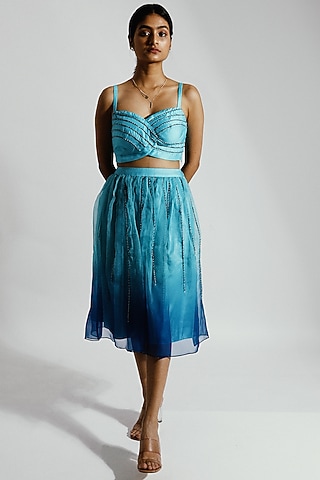 Sky Blue Hand Embroidered Bustier by Joskai Studio