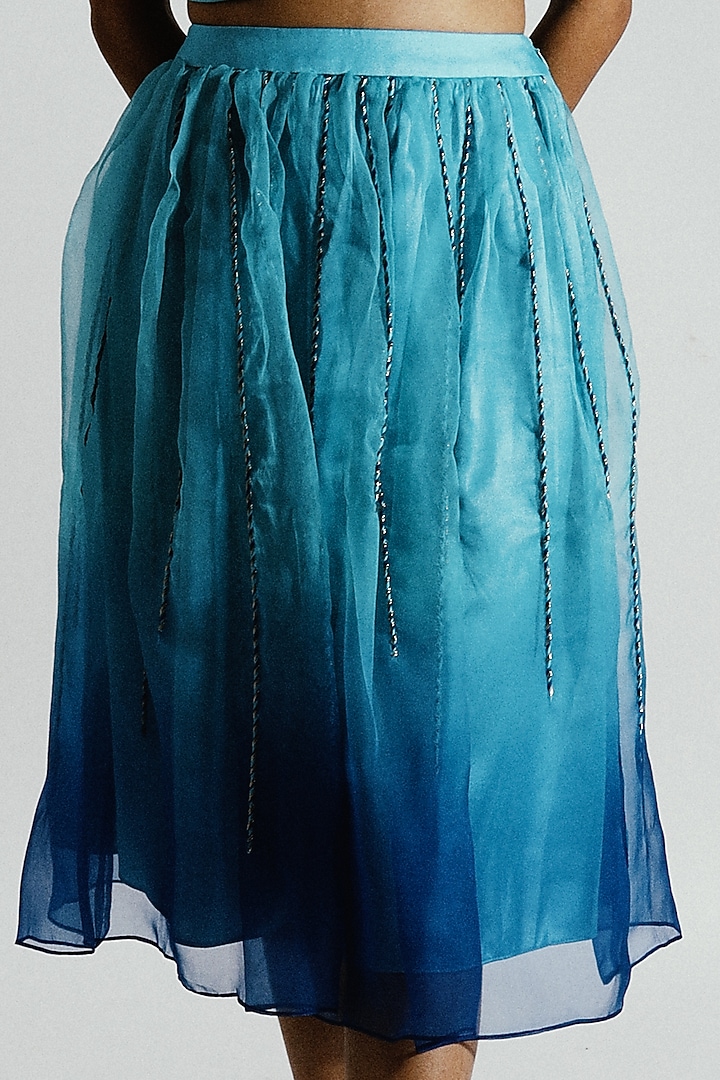 Sky Blue Ombre Embroidered Skirt Set by Joskai Studio at Pernia's Pop Up Shop