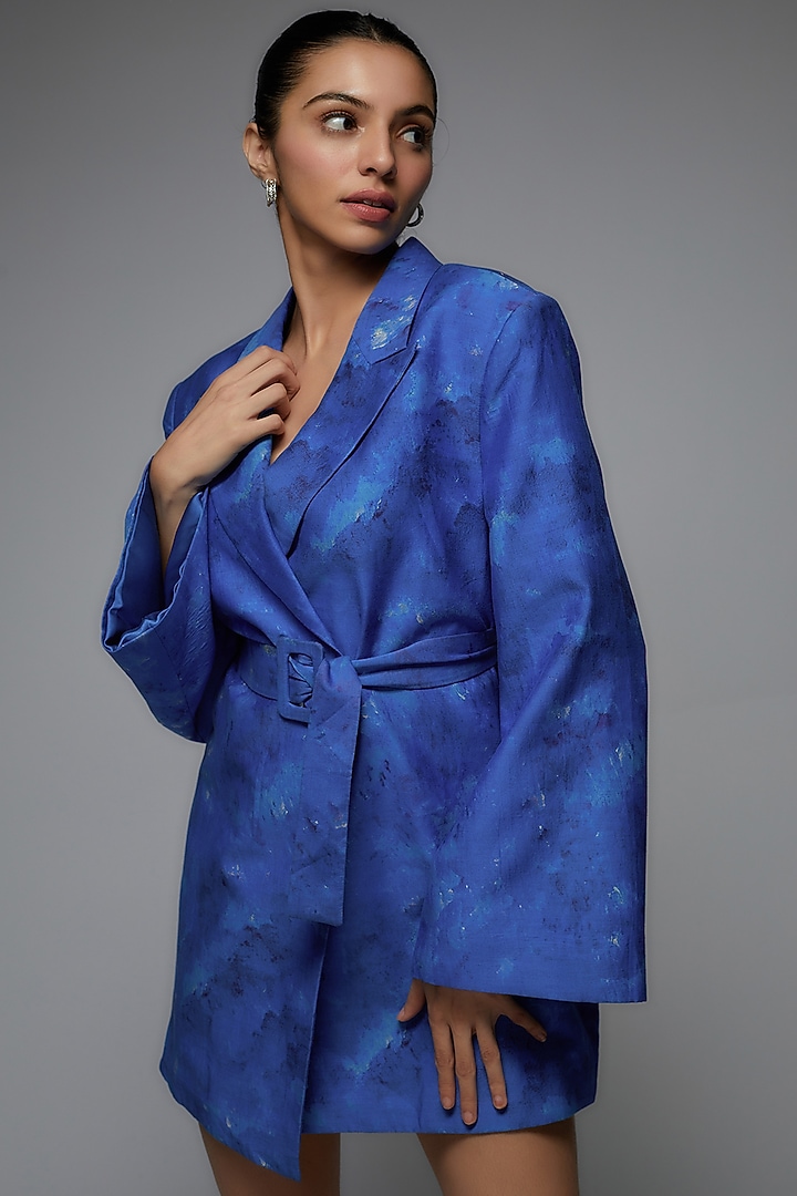 Blue Modal Satin Printed Summer Dress by Joskai Studio at Pernia's Pop Up Shop