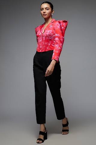 Red Modal Satin Printed Top by Joskai Studio