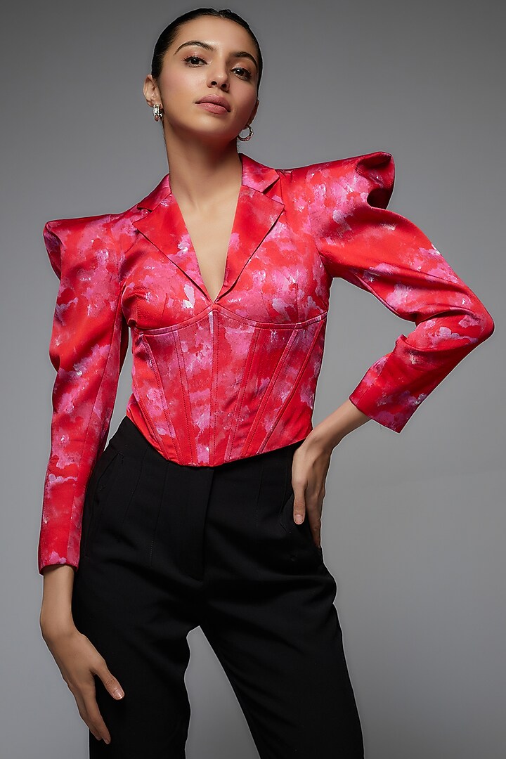 Red Modal Satin Printed Top by Joskai Studio at Pernia's Pop Up Shop