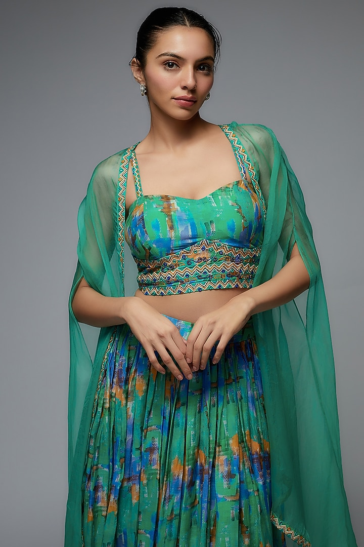 Multi-Colored Cotton Silk & Silk Organza Printed Lehenga Set by Joskai Studio at Pernia's Pop Up Shop