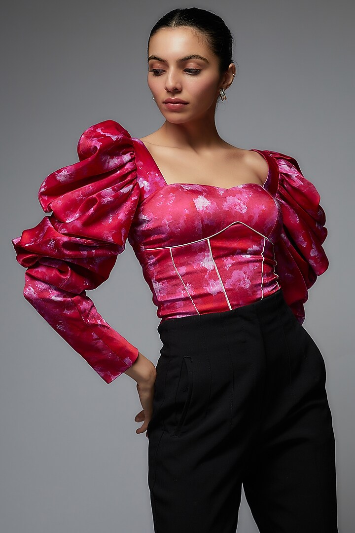 Hot Pink Modal Satin Printed Top by Joskai Studio at Pernia's Pop Up Shop