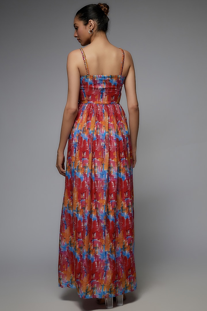 Multi-Colored Cotton Silk Printed Maxi Party Wear Gown by Joskai Studio at Pernia's Pop Up Shop