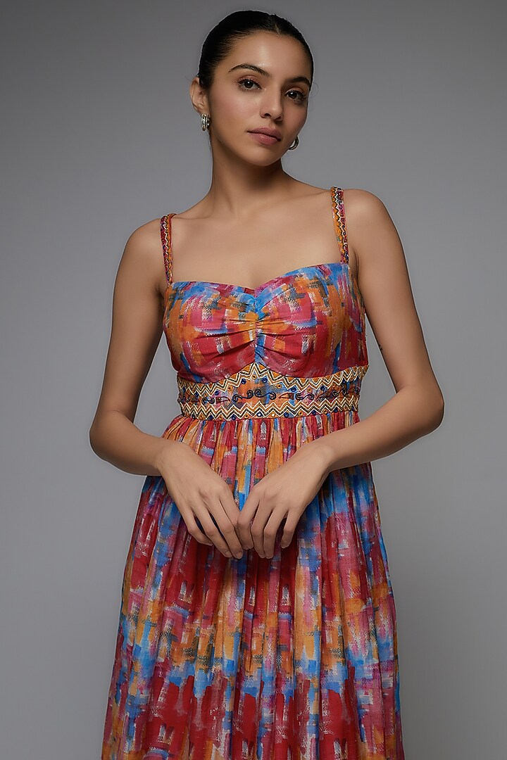 Multi-Colored Cotton Silk Printed Maxi Party Wear Gown by Joskai Studio at Pernia's Pop Up Shop