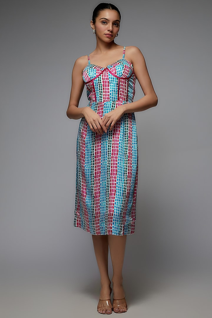 Multi-Colored Bemberg Satin Printed Dress by Joskai Studio