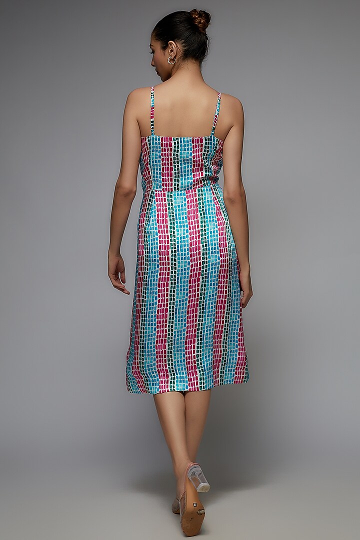 Multi-Colored Bemberg Satin Printed Summer Dress by Joskai Studio at Pernia's Pop Up Shop