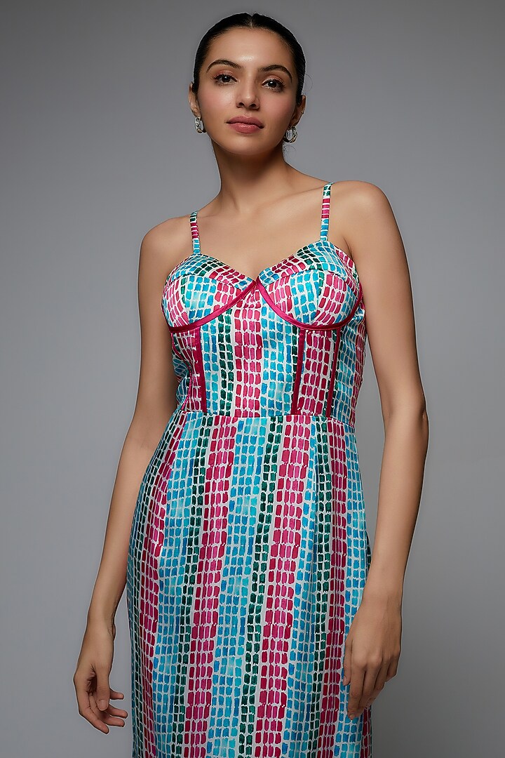 Multi-Colored Bemberg Satin Printed Summer Dress by Joskai Studio at Pernia's Pop Up Shop