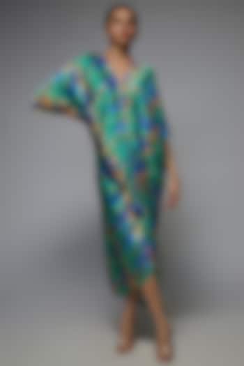 Multi-Colored Modal Satin Printed Kaftan Dress by Joskai Studio