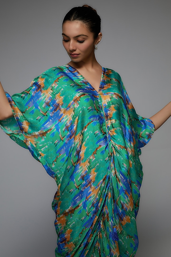 Multi-Colored Modal Satin Printed Kaftan Summer Dress by Joskai Studio at Pernia's Pop Up Shop