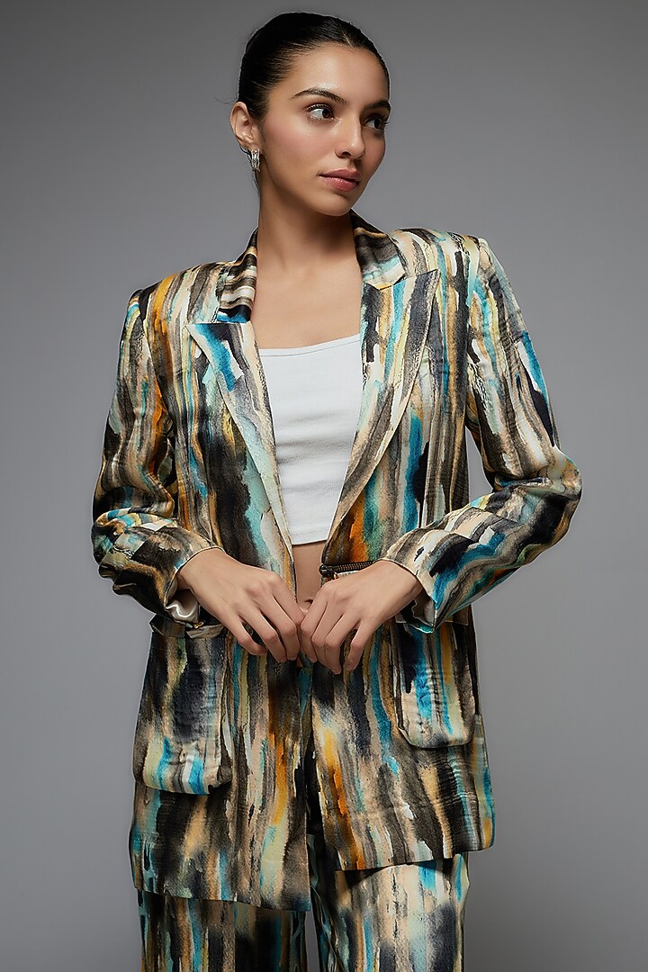 Multi-Colored Modal Satin Printed Pant Set by Joskai Studio at Pernia's Pop Up Shop