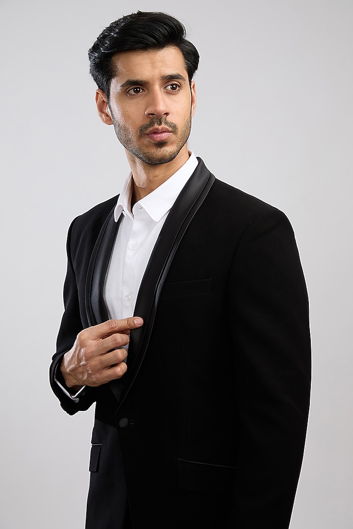 Black Sandwash Tuxedo Set by Sarab Khanijou at Pernia's Pop Up Shop