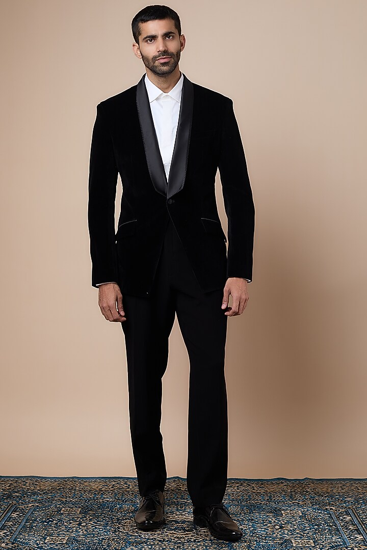 Black Velvet Tuxedo Set by Sarab Khanijou at Pernia's Pop Up Shop