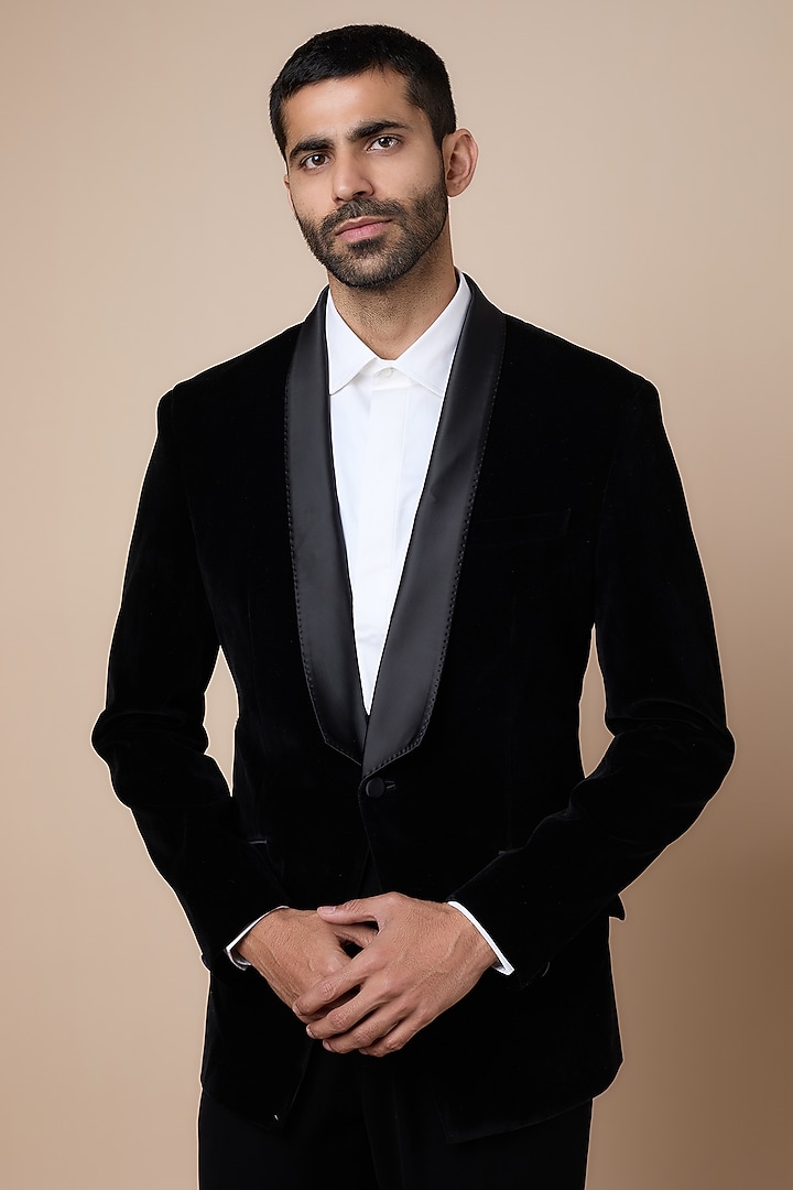 Black Velvet Tuxedo Set by Sarab Khanijou at Pernia's Pop Up Shop