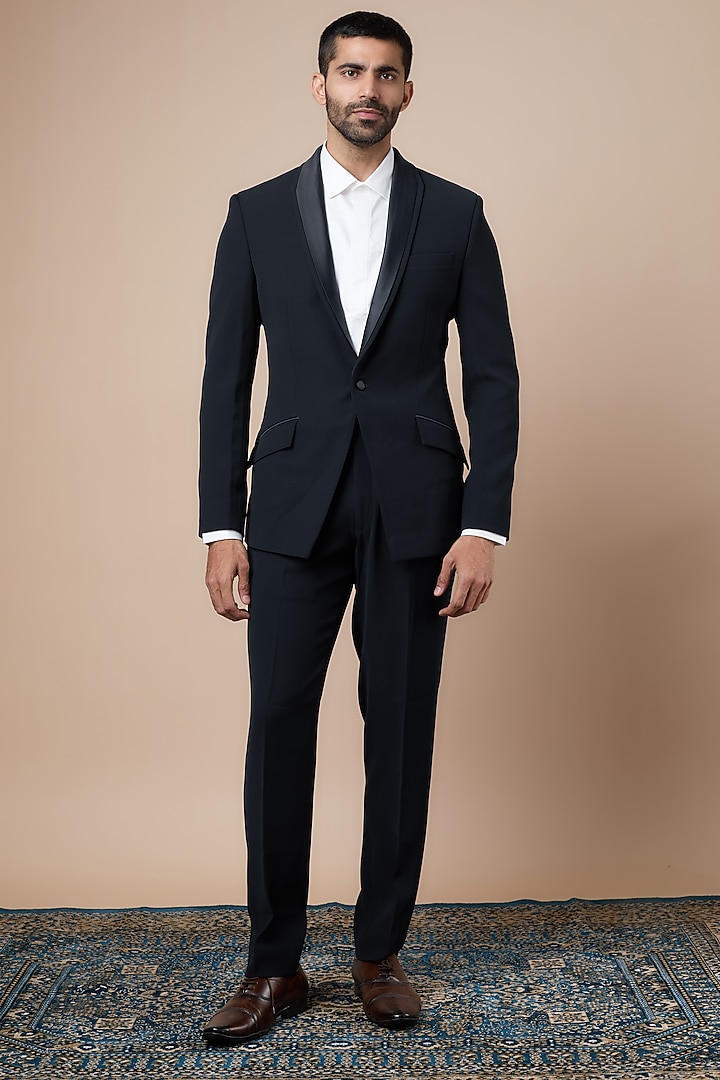 Blue Sandwash Tuxedo Set by Sarab Khanijou at Pernia's Pop Up Shop