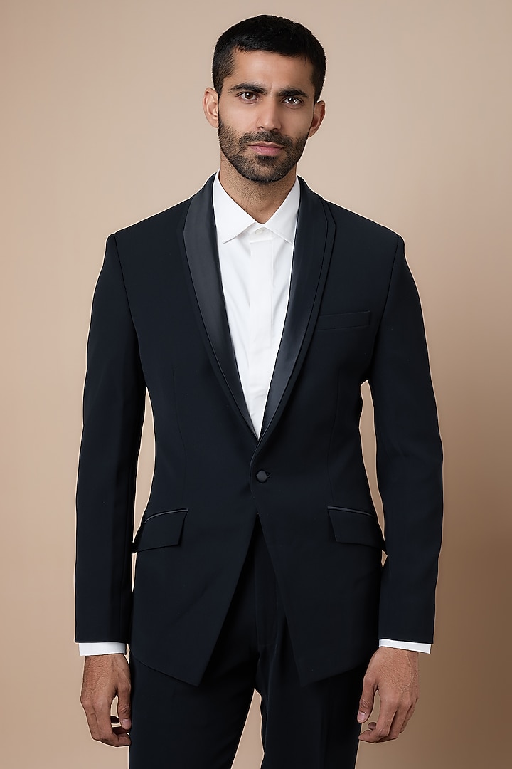 Blue Sandwash Tuxedo Set by Sarab Khanijou at Pernia's Pop Up Shop