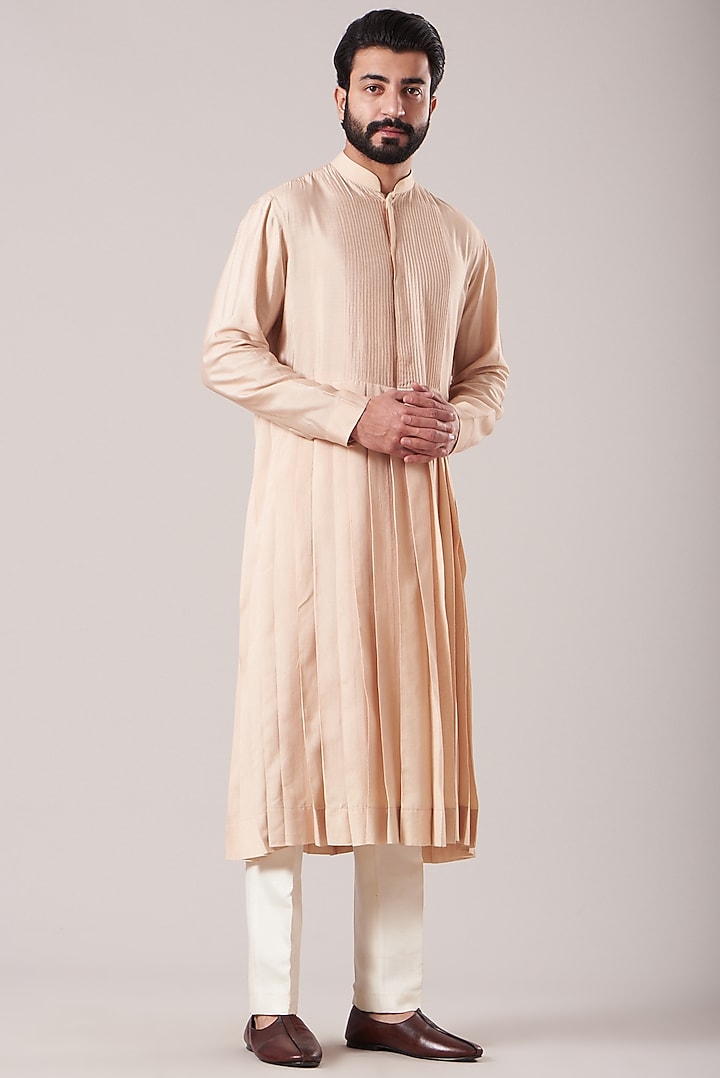 Dusty Rose Cotton Silk Long Kurta Set by Sarab Khanijou