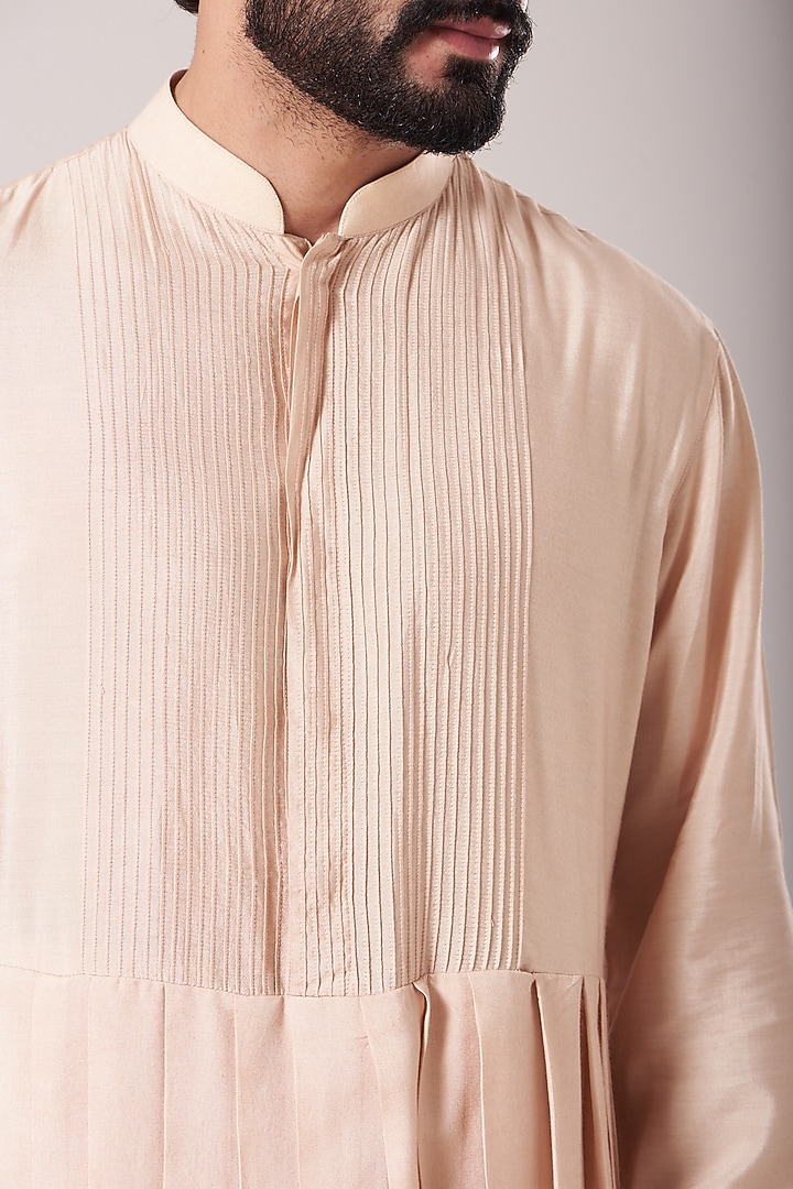 Dusty Rose Cotton Silk Long Kurta Set by Sarab Khanijou at Pernia's Pop Up Shop