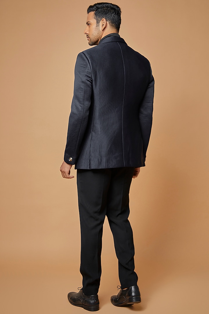 Blue & Black Jacquard Blazer Set by Sarab Khanijou at Pernia's Pop Up Shop