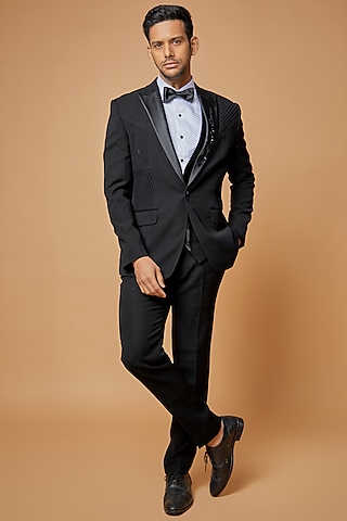 Black Sandwash Tuxedo Set by Sarab Khanijou