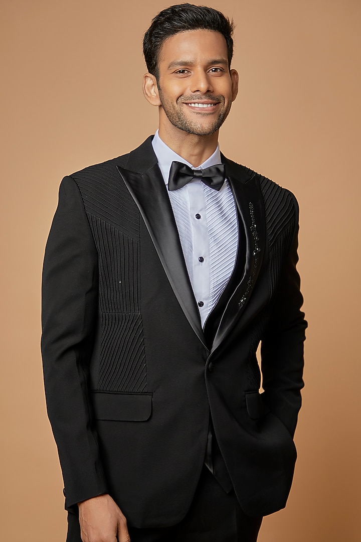 Black Sandwash Tuxedo Set by Sarab Khanijou at Pernia's Pop Up Shop