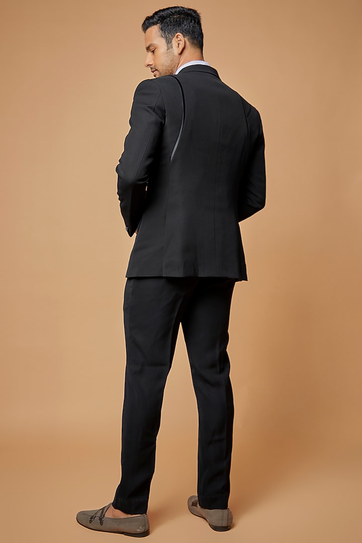 Black Jacquard Tuxedo Set by Sarab Khanijou at Pernia's Pop Up Shop
