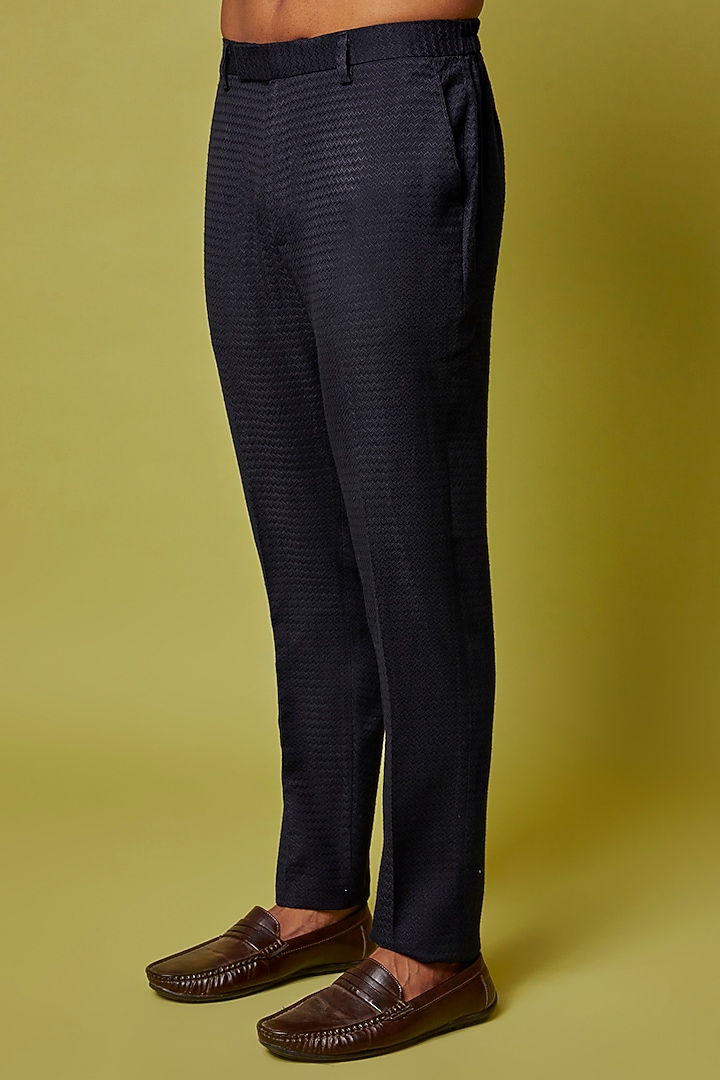 Navy Blue Silk Embroidered Open Jacket Set by Sarab Khanijou at Pernia's Pop Up Shop