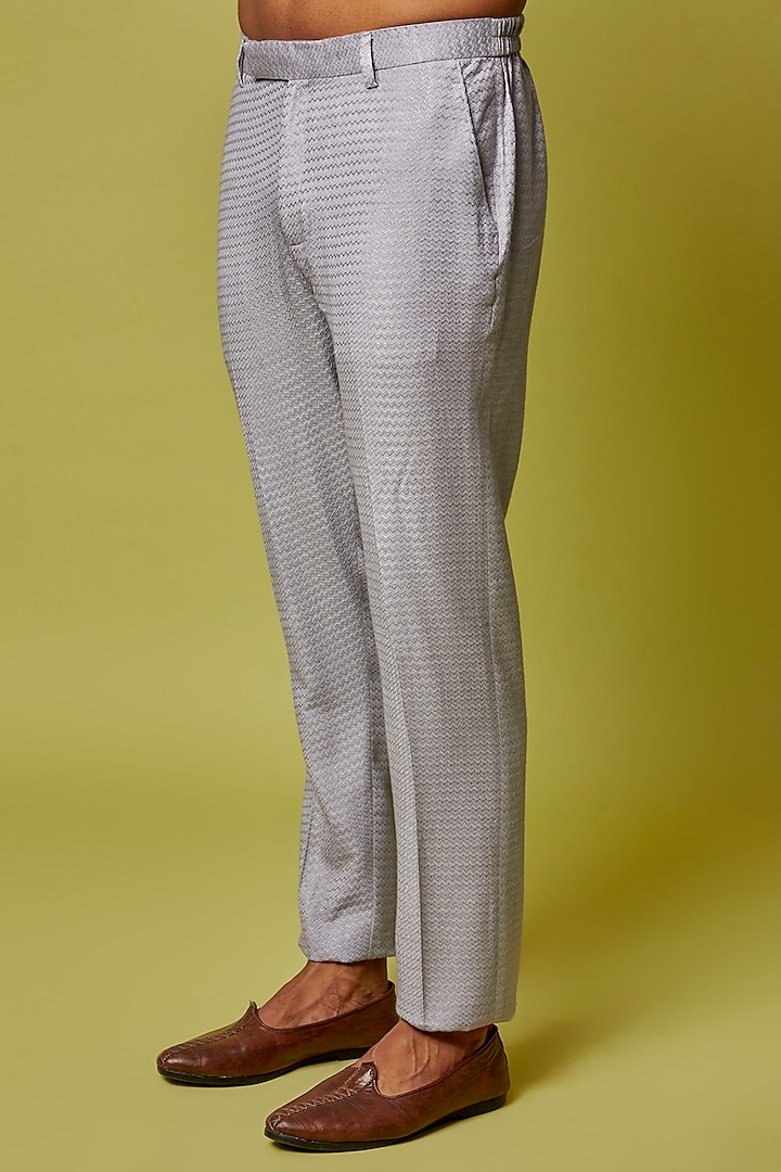 Grey Raw Silk Thread Embroidered Groom Indowestern Jacket Set by Sarab Khanijou at Pernia's Pop Up Shop