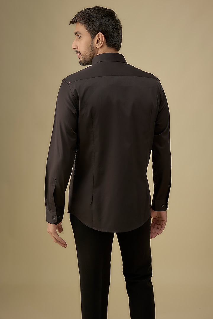 Black Cotton Embroidered Shirt by Sarab Khanijou at Pernia's Pop Up Shop