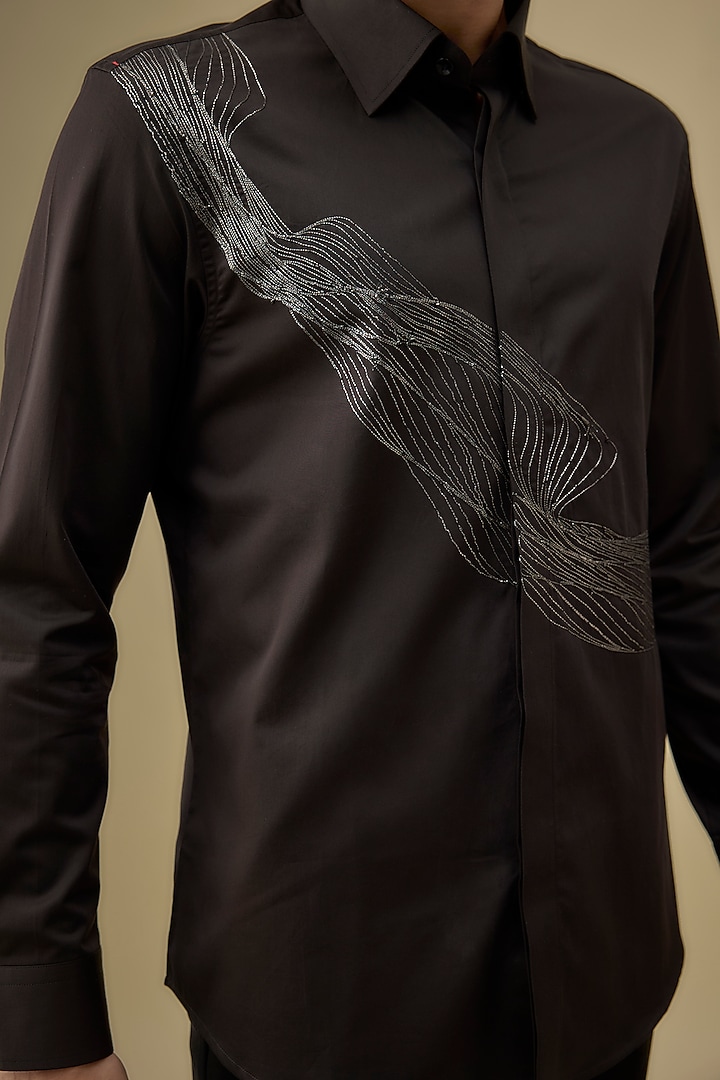 Black Cotton Embroidered Shirt by Sarab Khanijou at Pernia's Pop Up Shop