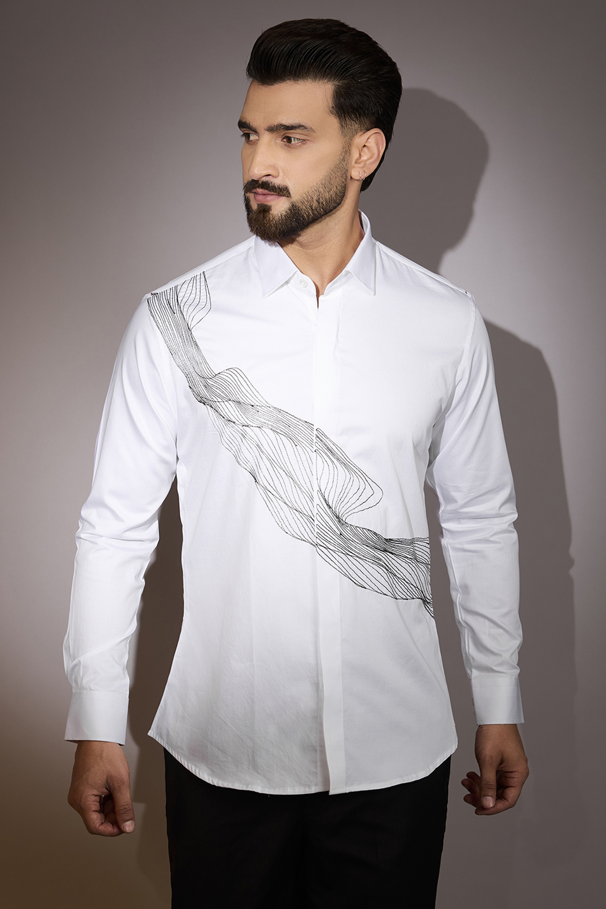 White Cotton Embroidered Shirt by Sarab Khanijou