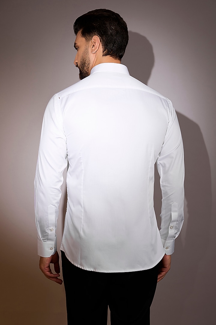 White Cotton Embroidered Party Wear Shirt by Sarab Khanijou at Pernia's Pop Up Shop