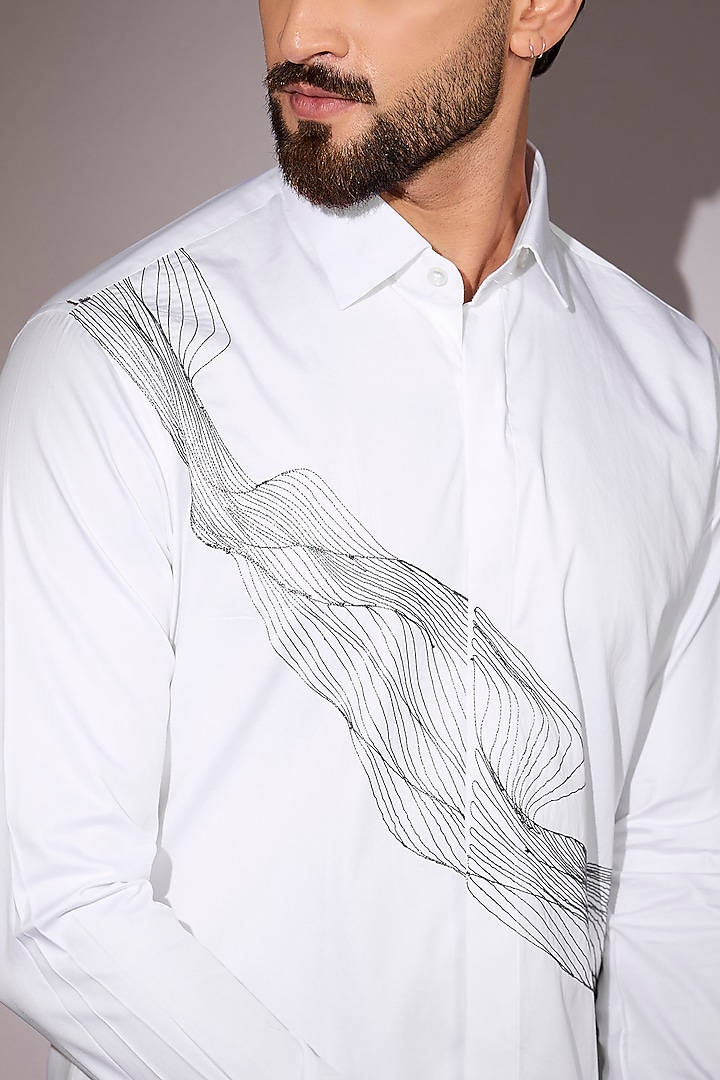 White Cotton Embroidered Party Wear Shirt by Sarab Khanijou at Pernia's Pop Up Shop