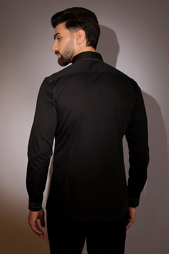 Black Cotton Embroidered Party Wear Shirt by Sarab Khanijou at Pernia's Pop Up Shop