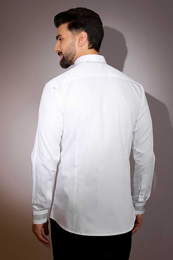 White Cotton Embroidered Party Wear Shirt by Sarab Khanijou at Pernia's Pop Up Shop