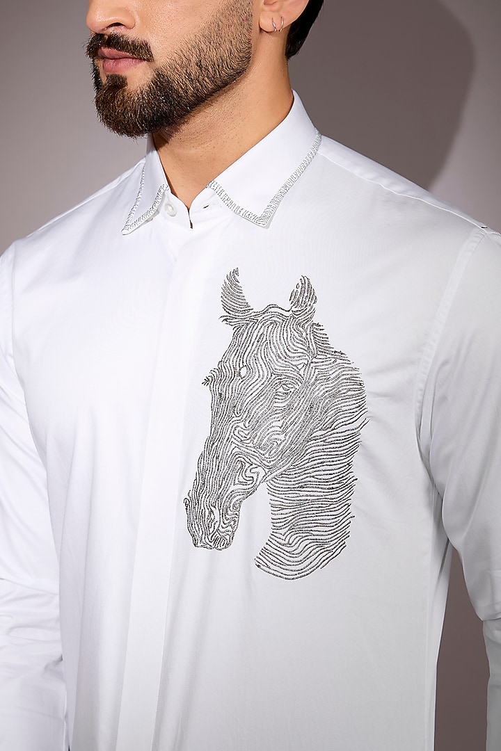 White Cotton Embroidered Party Wear Shirt by Sarab Khanijou at Pernia's Pop Up Shop