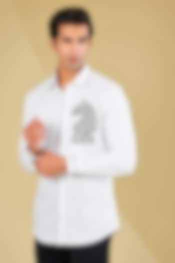 White Cotton Embroidered Shirt by Sarab Khanijou at Pernia's Pop Up Shop