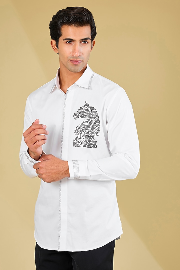 White Cotton Embroidered Shirt by Sarab Khanijou at Pernia's Pop Up Shop