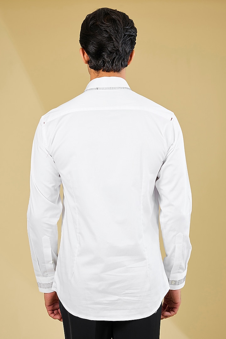 White Cotton Embroidered Shirt by Sarab Khanijou at Pernia's Pop Up Shop