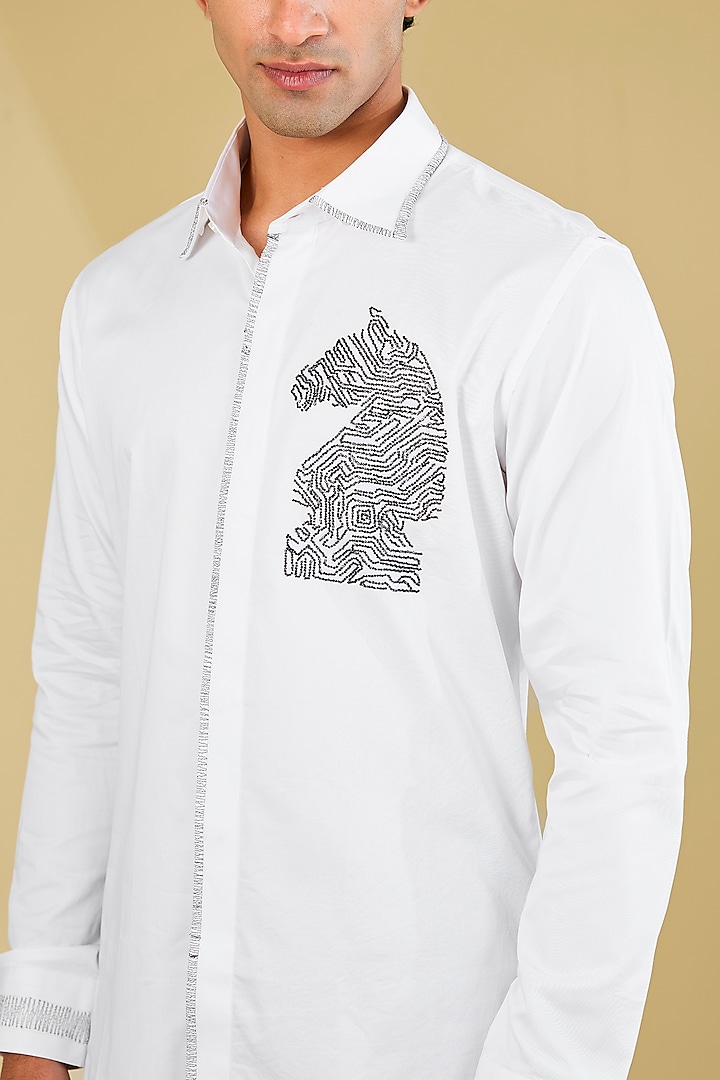 White Cotton Embroidered Shirt by Sarab Khanijou at Pernia's Pop Up Shop