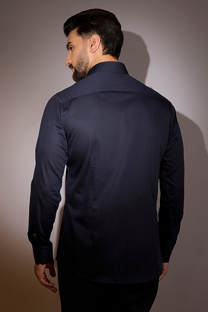 Navy Blue Cotton Embroidered Party Wear Shirt by Sarab Khanijou at Pernia's Pop Up Shop