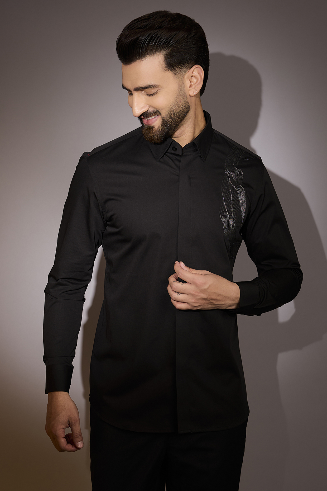 White Cotton Embroidered Shirt by Sarab Khanijou