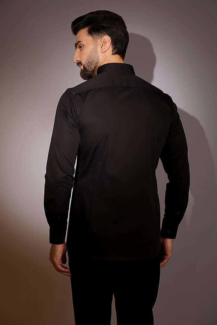 Black Cotton Embroidered Party Wear Shirt by Sarab Khanijou at Pernia's Pop Up Shop