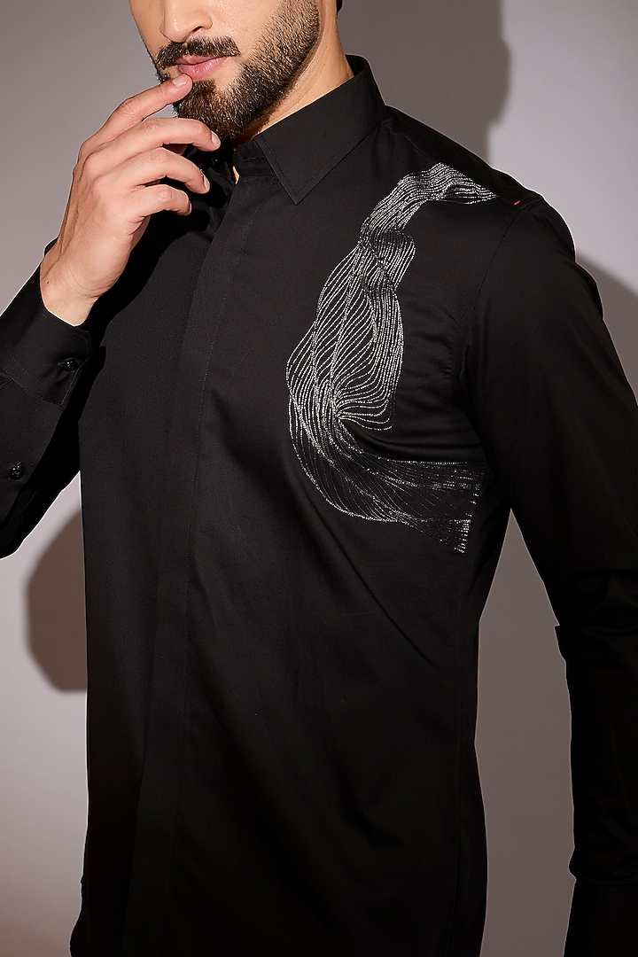 Black Cotton Embroidered Party Wear Shirt by Sarab Khanijou at Pernia's Pop Up Shop