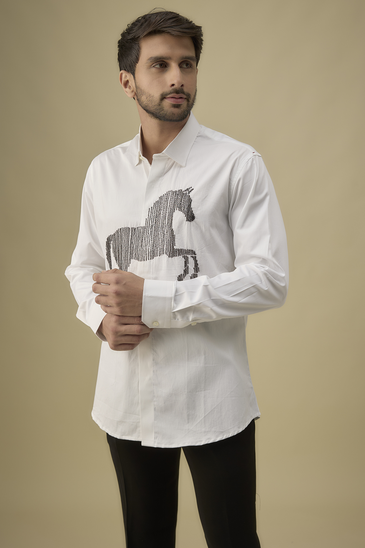 White Cotton Embroidered Shirt by Sarab Khanijou